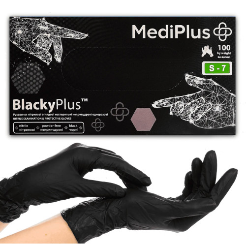 Rękawiczki nitrylowe MediPlus 100 szt. w opakowaniu / czarne BlackyPlus / rozm. S