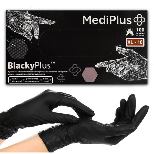Перчатки НИТРИЛОВЫЕ MediPlus 100 шт в уп / черные BlackyPlus / размер XL