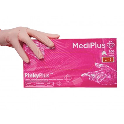 Рукавички НИТРИЛОВІ MediPlus 100 шт в уп / ніжно-рожеві PinkyPlus / розмір L