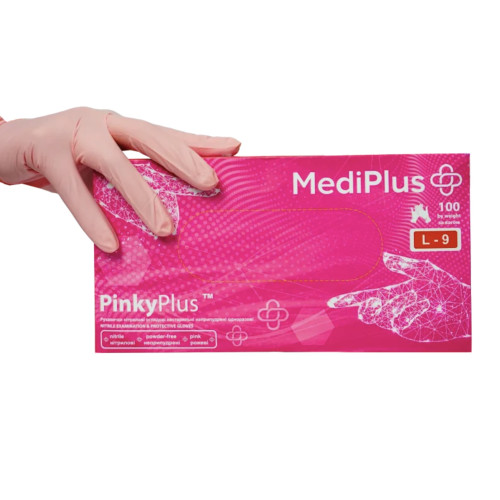 Rękawiczki nitrylowe MediPlus 100 szt. w opakowaniu / delikatny róż PinkyPlus / rozm. L