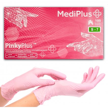Рукавички нітрилові MediPlus 100 шт в уп / ніжно-рожеві PinkyPlus / розмір S