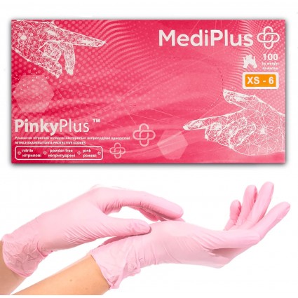 Рукавички НИТРИЛОВІ MediPlus 100 шт в уп / ніжно-рожеві PinkyPlus / розмір XS