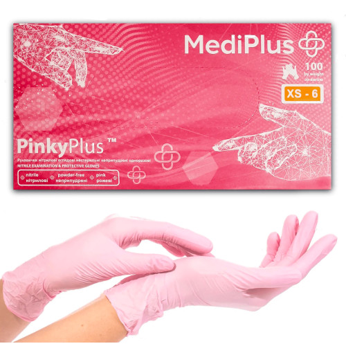 Rękawiczki nitrylowe MediPlus 100 szt. w opakowaniu / delikatny róż PinkyPlus / rozm. XS