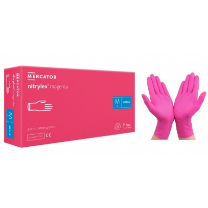 Нітрилові рукавички неопудрені Nitrylex Magenta / малинові М