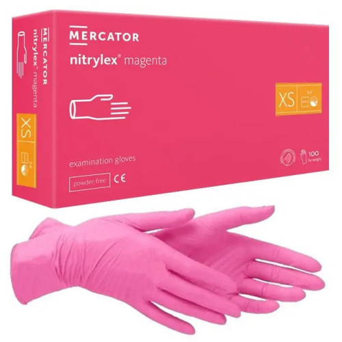 Нітрилові рукавички неопудрені Nitrylex Magenta / малинові XS