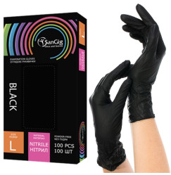 NITRILE gloves SANGIG Nitryle 100 pcs in pack - BLACK NITRILE - size L