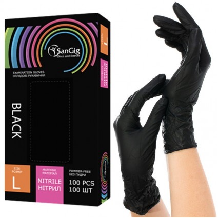 NITRILE gloves SANGIG Nitryle 100 pcs in pack - BLACK NITRILE - size L