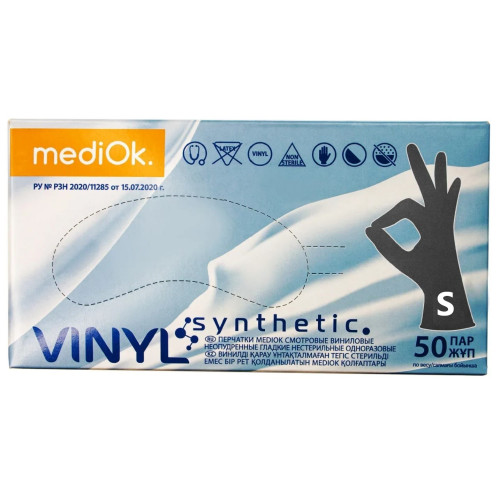 Synthetic vinyl gloves MediOk, 100 pcs. packed, size S / black