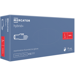 Перчатки виниловые Vinyl MERCATOR hybrid+ 100 шт в уп, размер L / голубые
