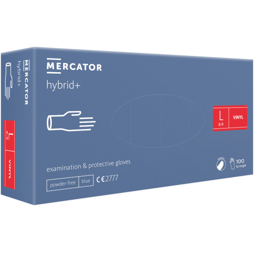 Перчатки виниловые Vinyl MERCATOR hybrid+ 100 шт в уп, размер L / голубые