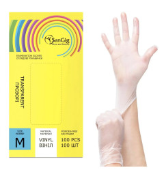 Vinyl gloves SANGIG Vinyl 100 pcs in pack - TRANSPARENT - size M