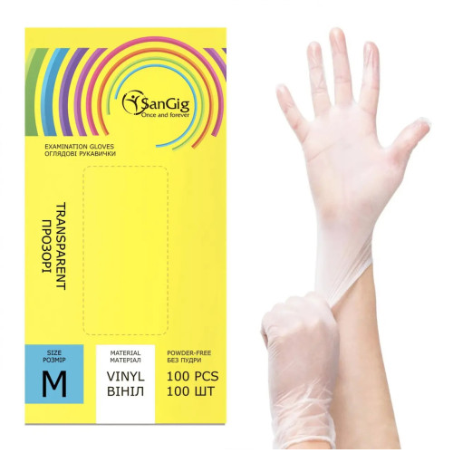 Vinyl gloves SANGIG Vinyl 100 pcs in pack - TRANSPARENT - size M