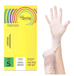 Vinyl gloves SANGIG Vinyl 100 pcs in pack - TRANSPARENT - size S