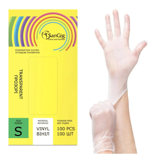 Vinyl gloves SANGIG Vinyl 100 pcs in pack - TRANSPARENT - size S