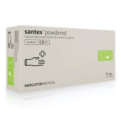Rękawiczki lateksowe SANTEX Mercator Medical 100 szt. w opakowaniu, rozm. S / Z PROSZKIEM, białe