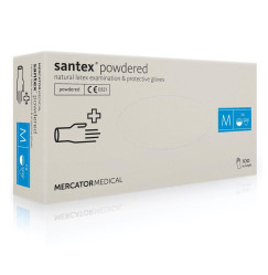 Rękawiczki lateksowe SANTEX Mercator Medical 100 szt. w opakowaniu, rozm. M / Z PROSZKIEM, białe