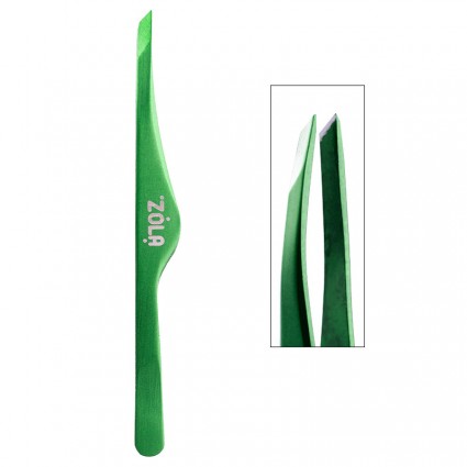 Пинцет для бровей профессиональный скошенный ZOLA Color Series / GREEN