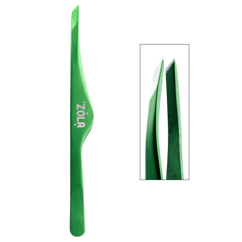 Professional beveled eyebrow tweezers ZOLA (curly) / GREEN