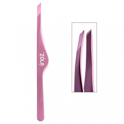 Пинцет для бровей профессиональный скошенный ZOLA Color Series / LIGHT PINK