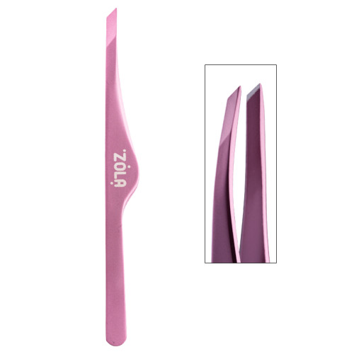 Professional beveled eyebrow tweezers ZOLA (curly) / LIGHT PINK
