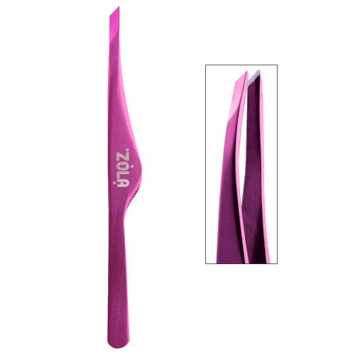 Professional beveled eyebrow tweezers ZOLA (curly) / PINK