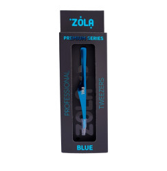 Pęseta do brwi ZOLA Professional, kątowa – seria PREMIUM – NIEBIESKA