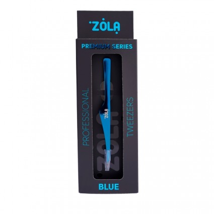 Пінцет для брів професійний скошений ZOLA - PREMIUM Series - BLUE