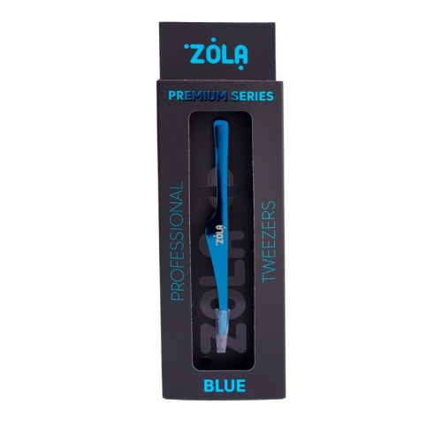 Pęseta do brwi ZOLA Professional, kątowa – seria PREMIUM – NIEBIESKA