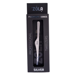 Pęseta do brwi ZOLA Professional kątowa - seria Premium - srebrna
