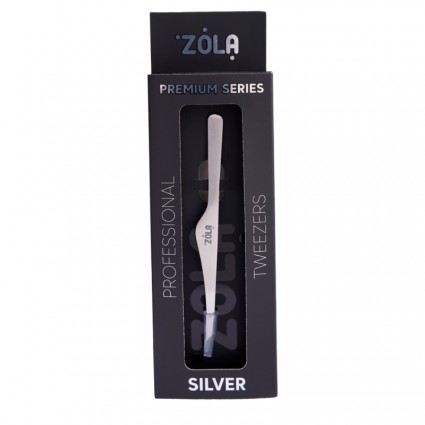 Пинцет для бровей профессиональный скошенный ZOLA - PREMIUM Series - SILVER