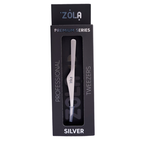 Pęseta do brwi ZOLA Professional kątowa - seria Premium - srebrna