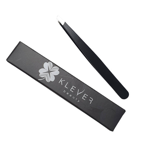 Пинцет для бровей скошенный Klever Beauty / черный