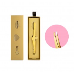 Пінцет для брів скошений Lendi / Golden Spark / золотий (у коробочці)