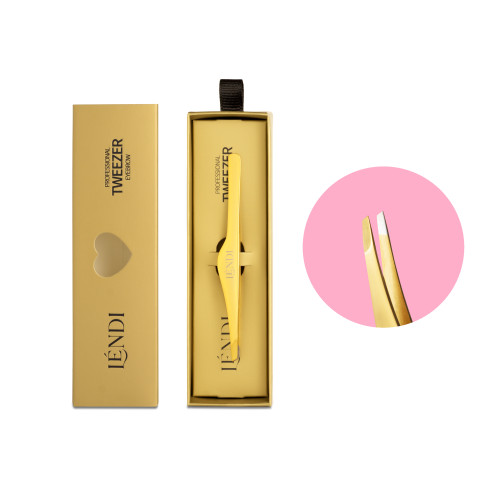 Pęseta do brwi ścięta Lendi / Golden Spark / złota (w pudełku)