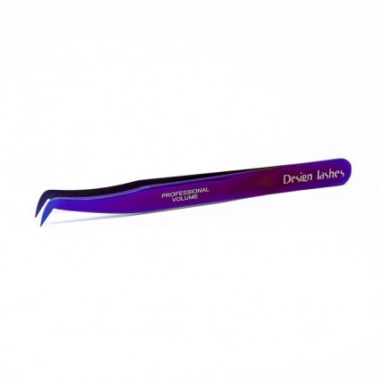 Пинцет для наращивания ресниц Design Lashes / сапожок (угол 75°) / фиолетовый