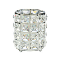 Brush holder with decorative stone - round, SILVER (square stones) - DISCOUNT