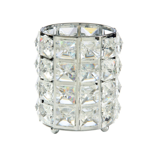 Brush stand with decorative stone - round SILVER (square stones)