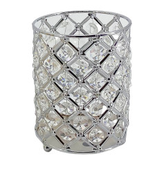 Brush stand with decorative stone / round SILVER (rhombus stones)