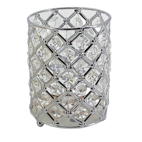 Brush stand with decorative stone / round SILVER (rhombus stones)