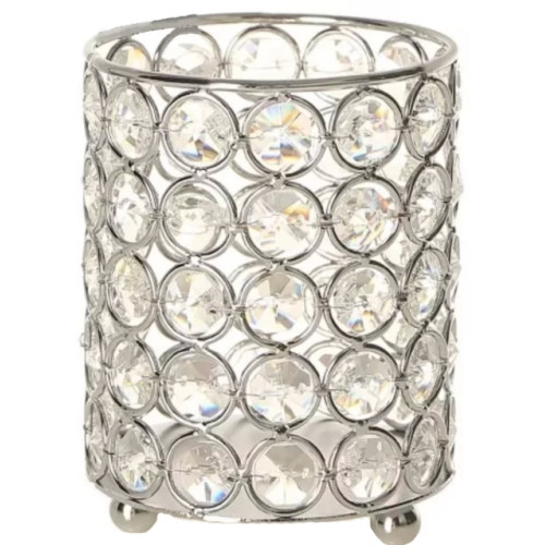 Brush stand with decorative stone / round high SILVER (round stones)