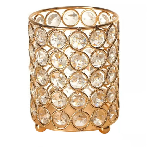 Brush stand with decorative stone / round high GOLD (round stones)