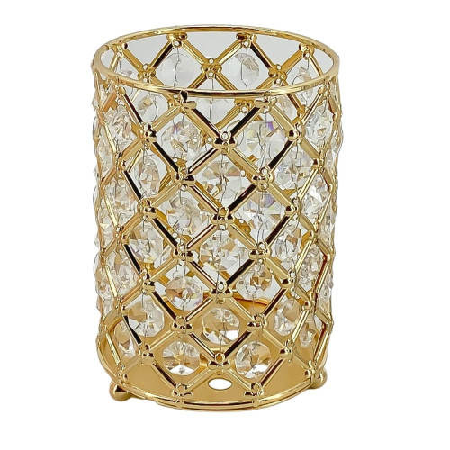 Brush stand with decorative stone / round GOLD (rhombus stones)