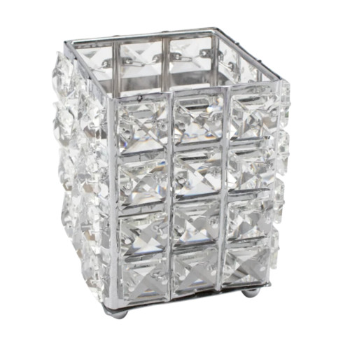 Brush stand with decorative stone / square SILVER (square stones)