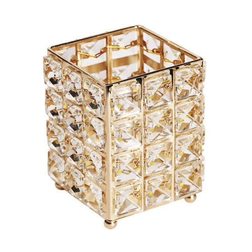 Brush stand with decorative stone / square GOLD (square stones)