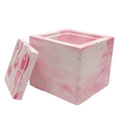 Cube planter stand with lid / pink marble