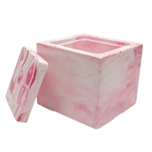 Cube planter stand with lid / pink marble