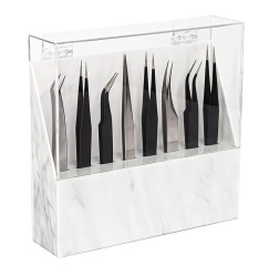 Stand for 8 tweezers with lid / white marble