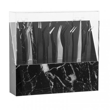 Stand for 8 tweezers with lid / black marble
