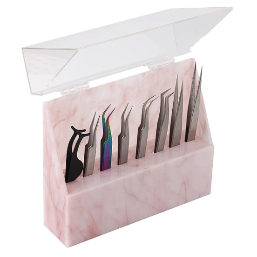 Stand for 8 tweezers with lid / pink marble