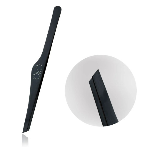 Eyebrow tweezers, angled (manual sharpening) OKO - MAGNETIC (black)